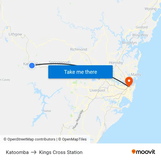 Katoomba to Kings Cross Station map