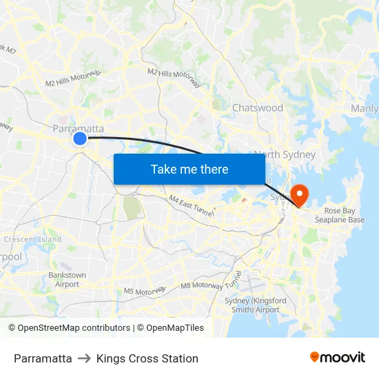 Parramatta to Kings Cross Station map