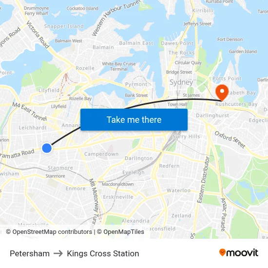 Petersham to Kings Cross Station map