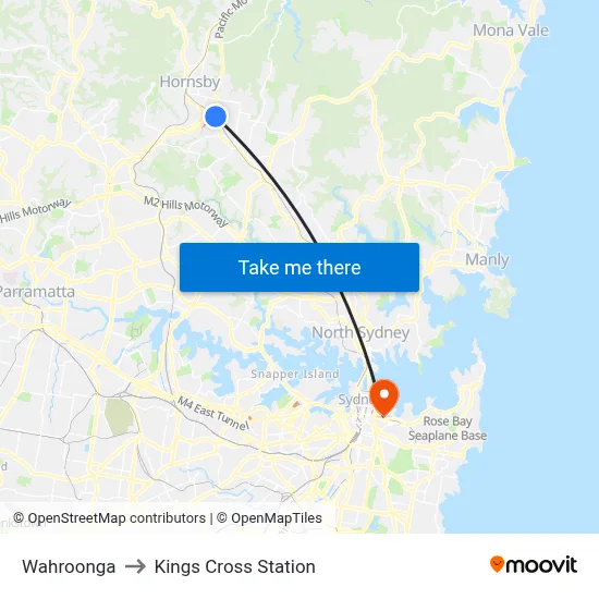 Wahroonga to Kings Cross Station map