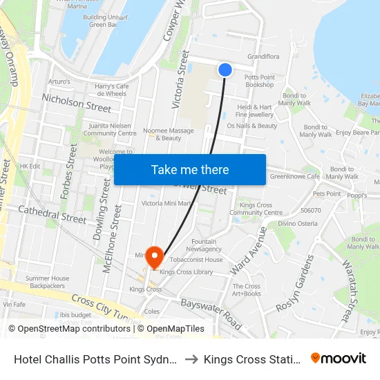 Hotel Challis Potts Point Sydney to Kings Cross Station map