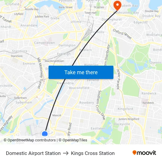Domestic Airport Station to Kings Cross Station map