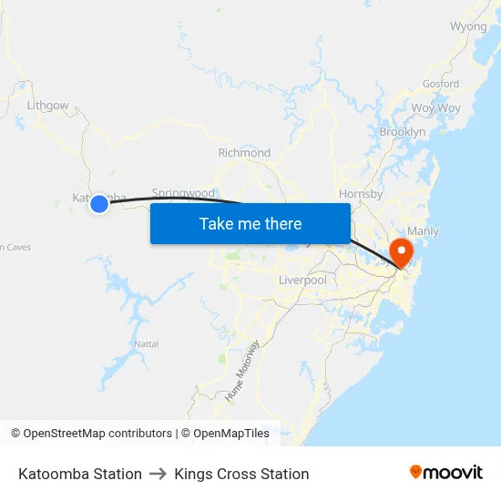 Katoomba Station to Kings Cross Station map