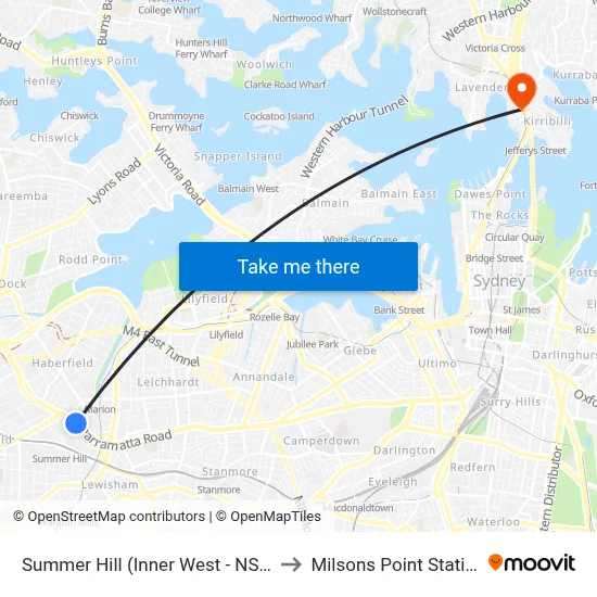 Summer Hill (Inner West - NSW) to Milsons Point Station map