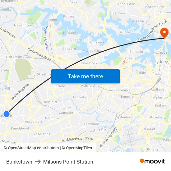 Bankstown to Milsons Point Station map
