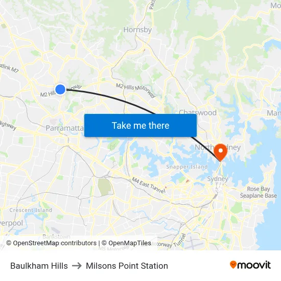Baulkham Hills to Milsons Point Station map