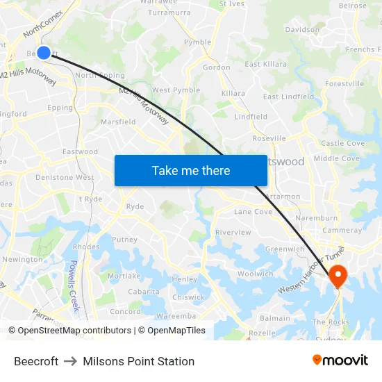 Beecroft to Milsons Point Station map