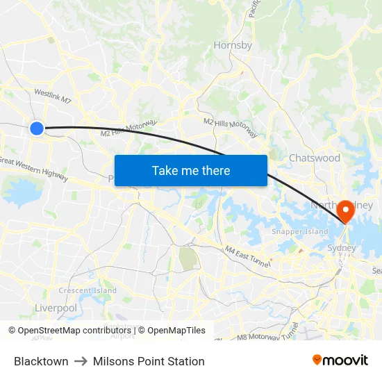 Blacktown to Milsons Point Station map