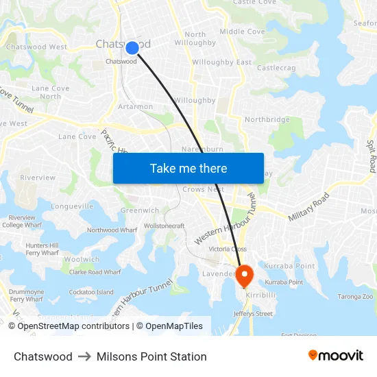 Chatswood to Milsons Point Station map