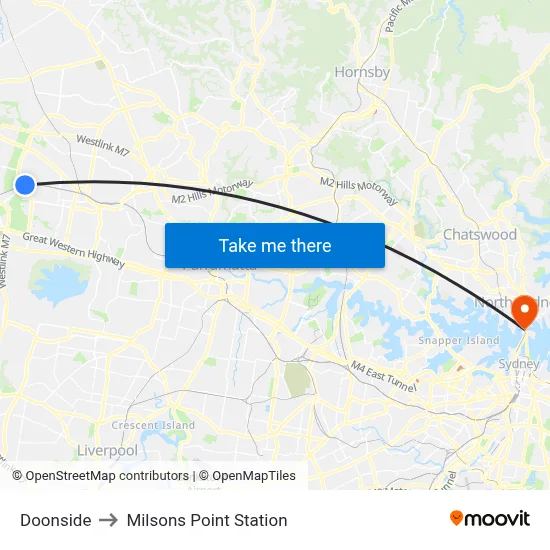 Doonside to Milsons Point Station map