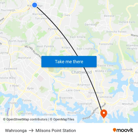 Wahroonga to Milsons Point Station map