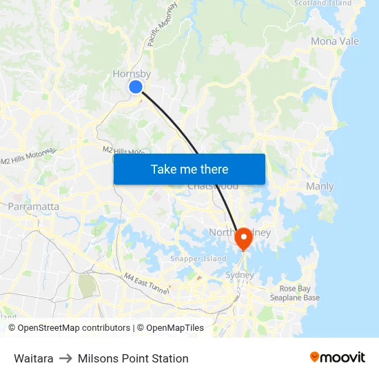Waitara to Milsons Point Station map