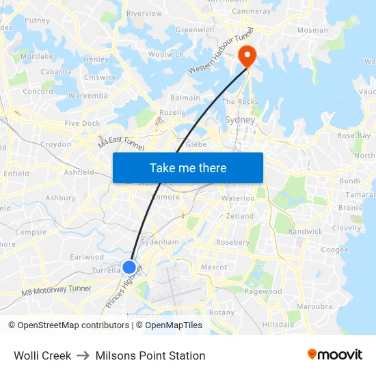 Wolli Creek to Milsons Point Station map