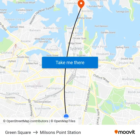 Green Square to Milsons Point Station map