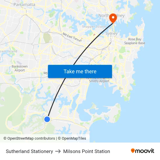 Sutherland Stationery to Milsons Point Station map