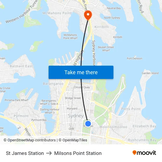 St James Station to Milsons Point Station map