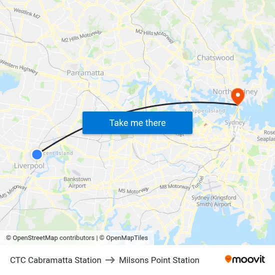 CTC Cabramatta Station to Milsons Point Station map