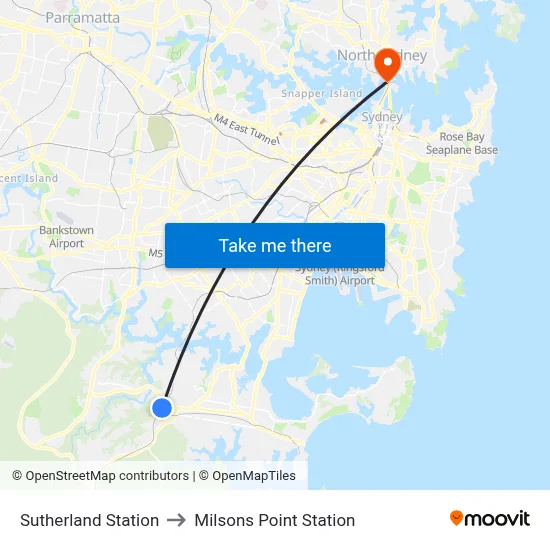 Sutherland Station to Milsons Point Station map