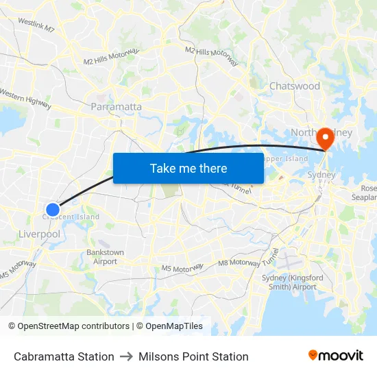 Cabramatta Station to Milsons Point Station map