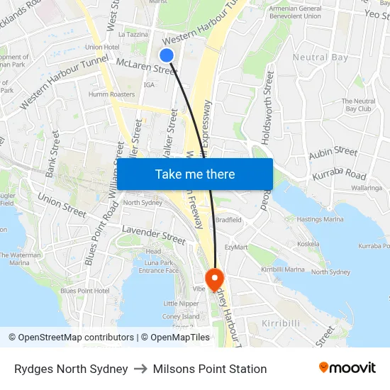 Rydges North Sydney to Milsons Point Station map