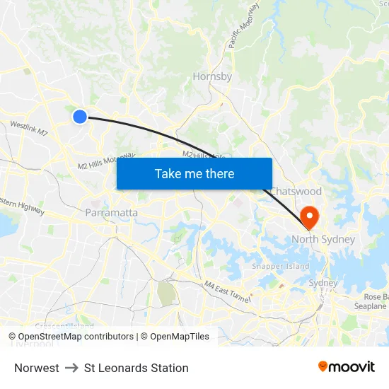 Norwest to St Leonards Station map