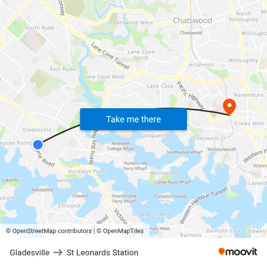 Gladesville to St Leonards Station map