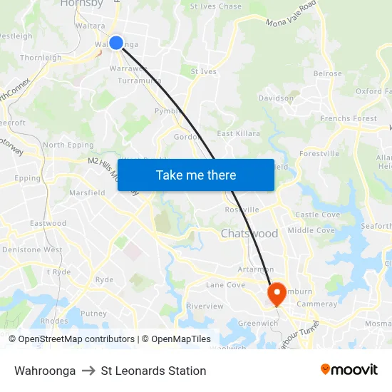 Wahroonga to St Leonards Station map