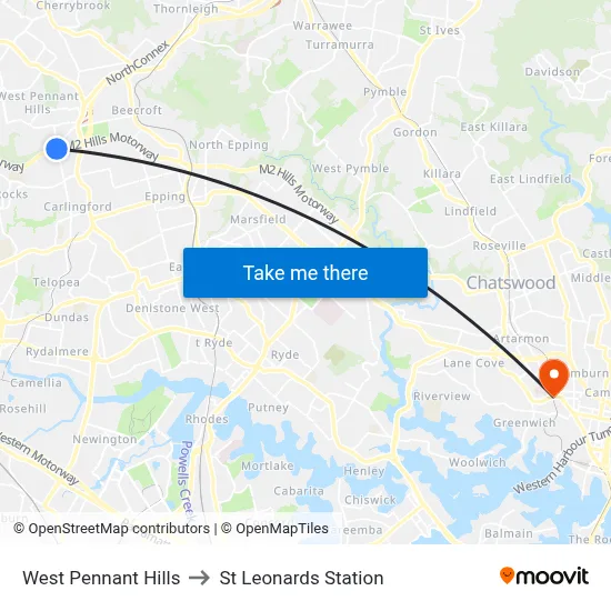 West Pennant Hills to St Leonards Station map