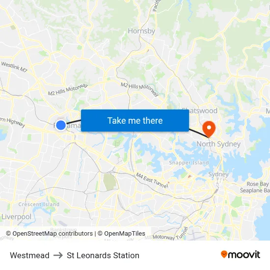 Westmead to St Leonards Station map