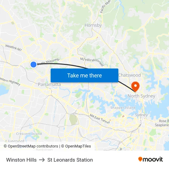 Winston Hills to St Leonards Station map