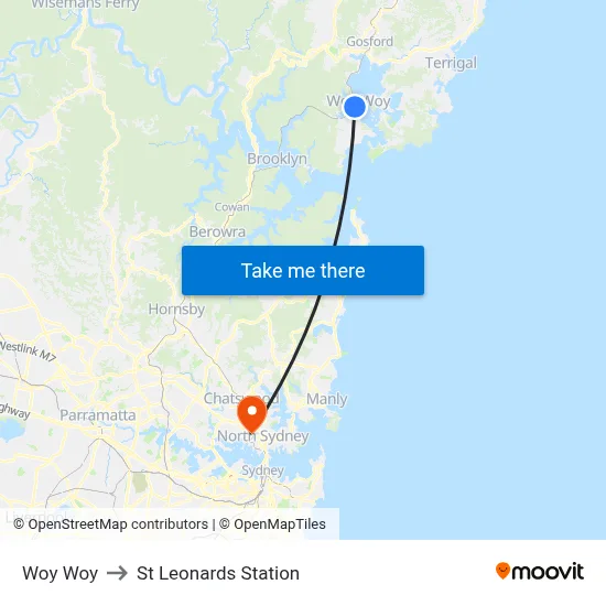 Woy Woy to St Leonards Station map