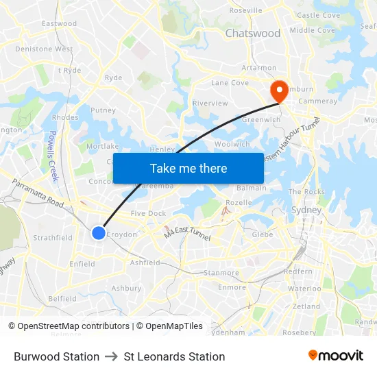 Burwood Station to St Leonards Station map