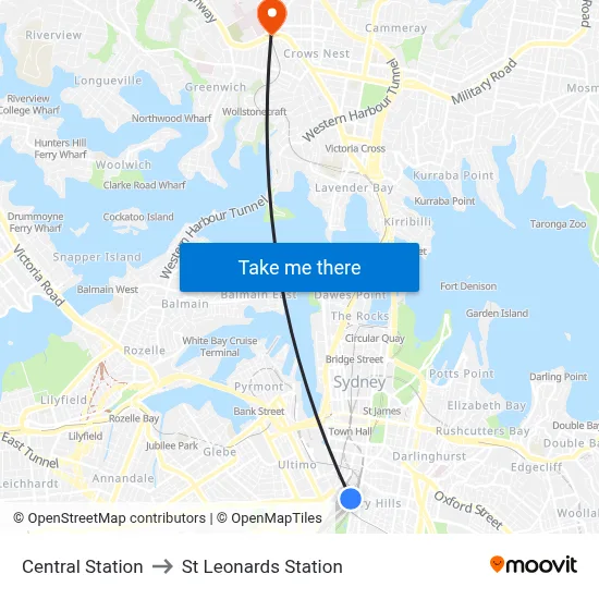 Central Station to St Leonards Station map