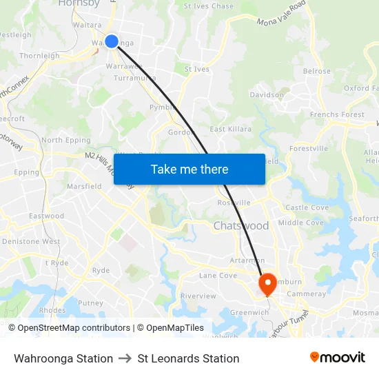 Wahroonga Station to St Leonards Station map
