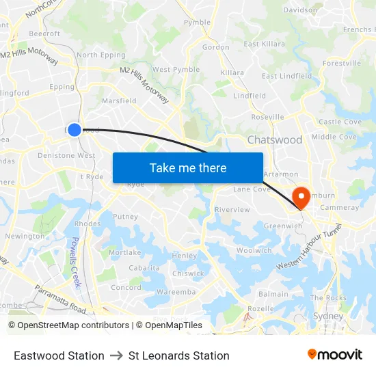 Eastwood Station to St Leonards Station map