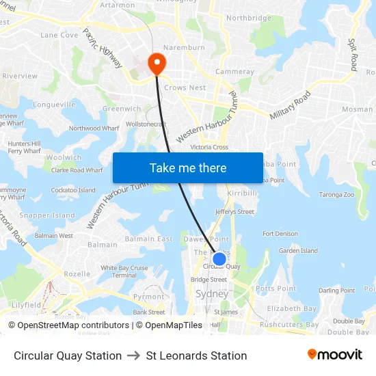 Circular Quay Station to St Leonards Station map