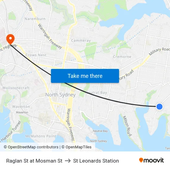 Raglan St at Mosman St to St Leonards Station map