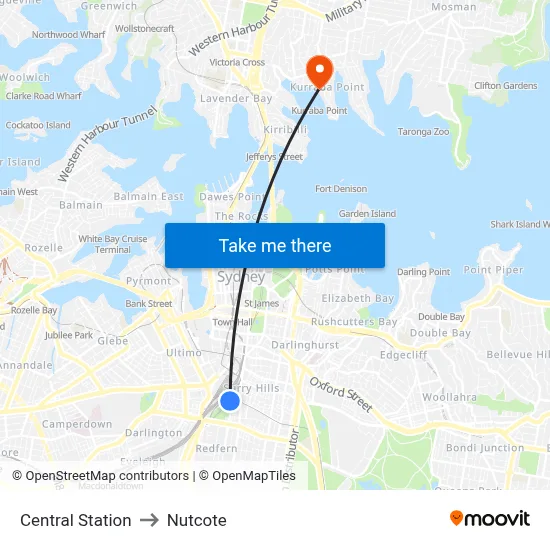 Central Station to Nutcote map