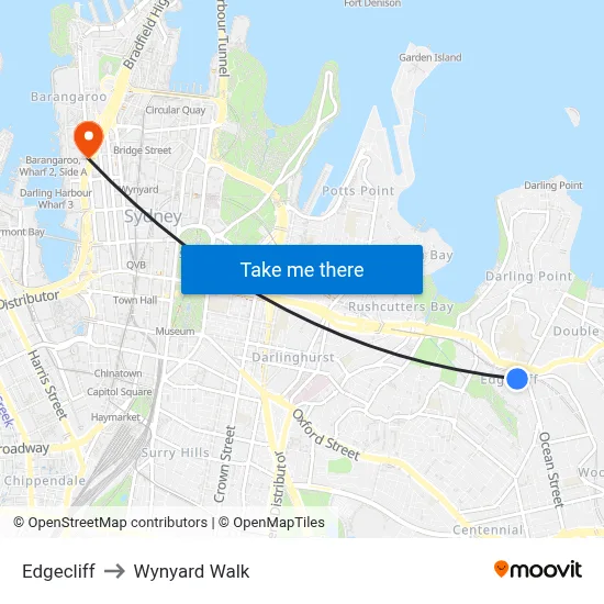 Edgecliff to Wynyard Walk map