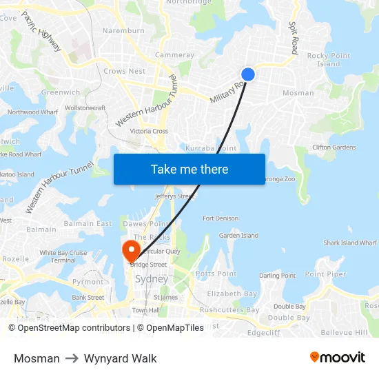 Mosman to Wynyard Walk map