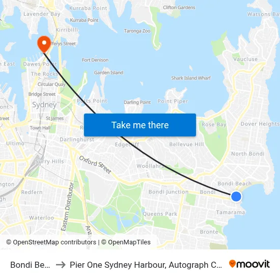 Bondi Beach to Pier One Sydney Harbour, Autograph Collection map