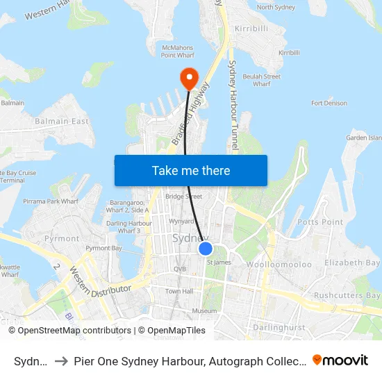 Sydney to Pier One Sydney Harbour, Autograph Collection map