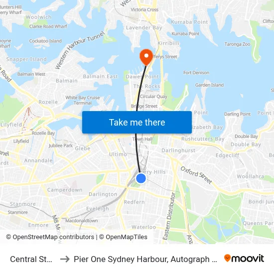 Central Station to Pier One Sydney Harbour, Autograph Collection map