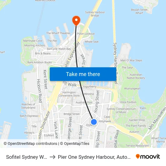 Sofitel Sydney Wentworth to Pier One Sydney Harbour, Autograph Collection map