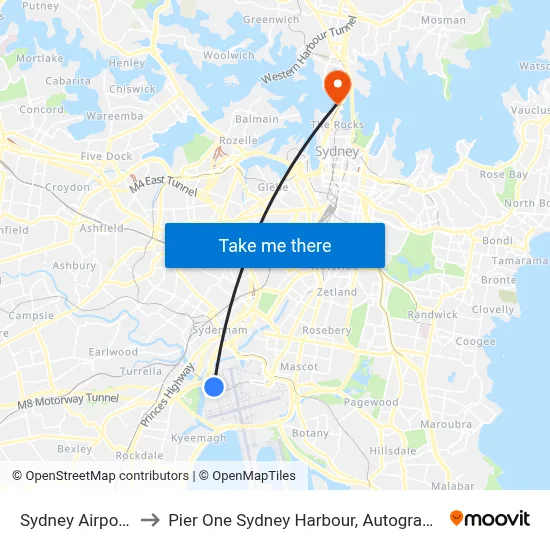 Sydney Airport SYD to Pier One Sydney Harbour, Autograph Collection map
