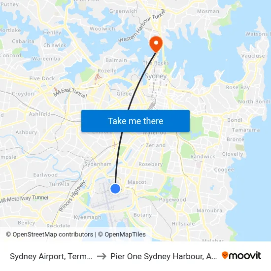Sydney Airport, Terminal 3 Domestic to Pier One Sydney Harbour, Autograph Collection map