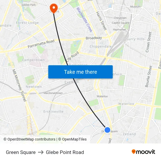 Green Square to Glebe Point Road map