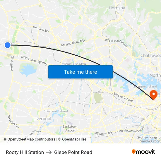 Rooty Hill Station to Glebe Point Road map