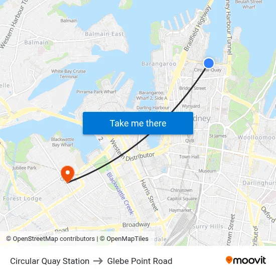 Circular Quay Station to Glebe Point Road map