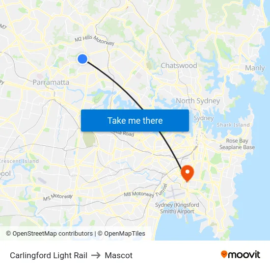 Carlingford Light Rail to Mascot map